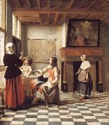 Pieter de Hooch An Interior,with a Woman Drinking with Two Men,and a Maidservant oil painting artist